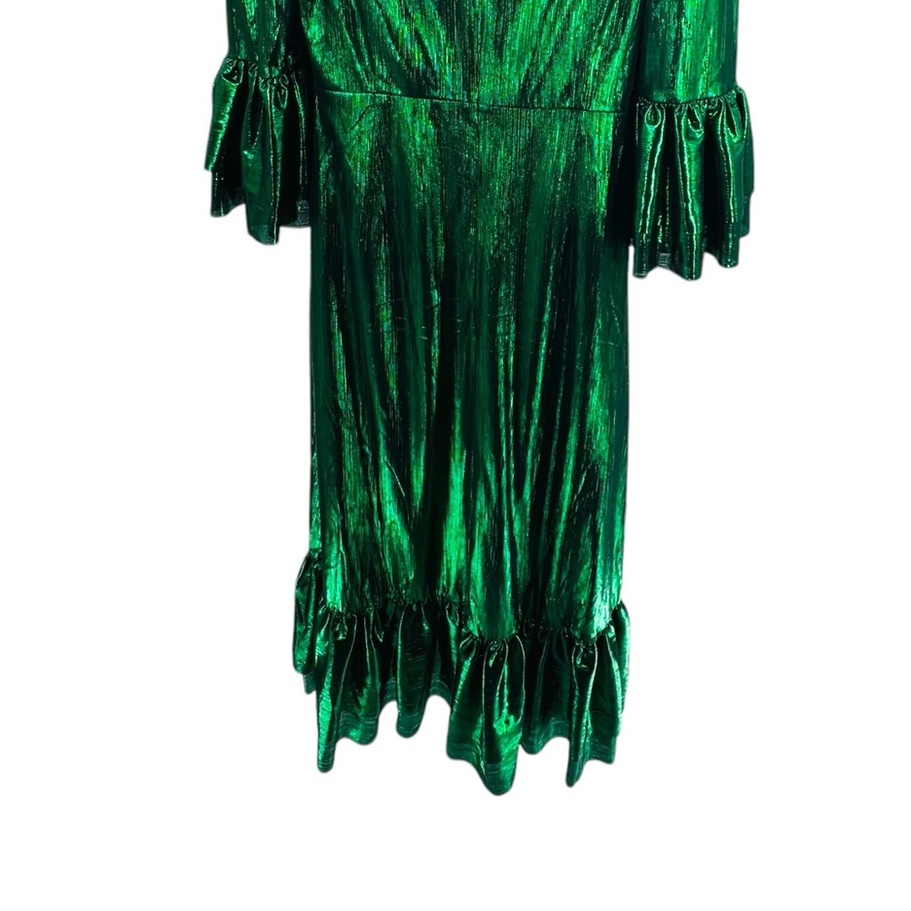 Pomander Place Lilith Emerald Crinkle Lurex Green Metallic Maxi Dress - Picture 3 of 6